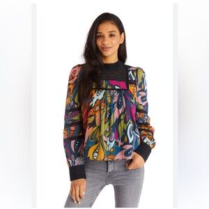 VERONICA BLOUSE - BOLD PAISLEY with LACE DETAIL - 100% Cotton